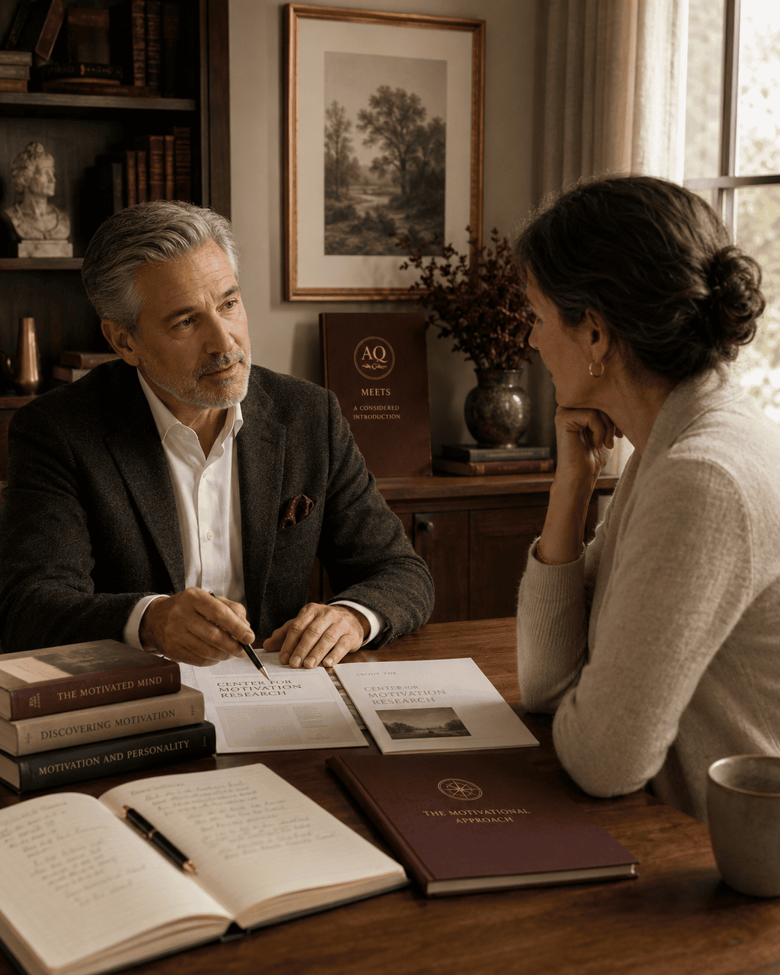 An adviser carefully introducing CMR resources to another person.