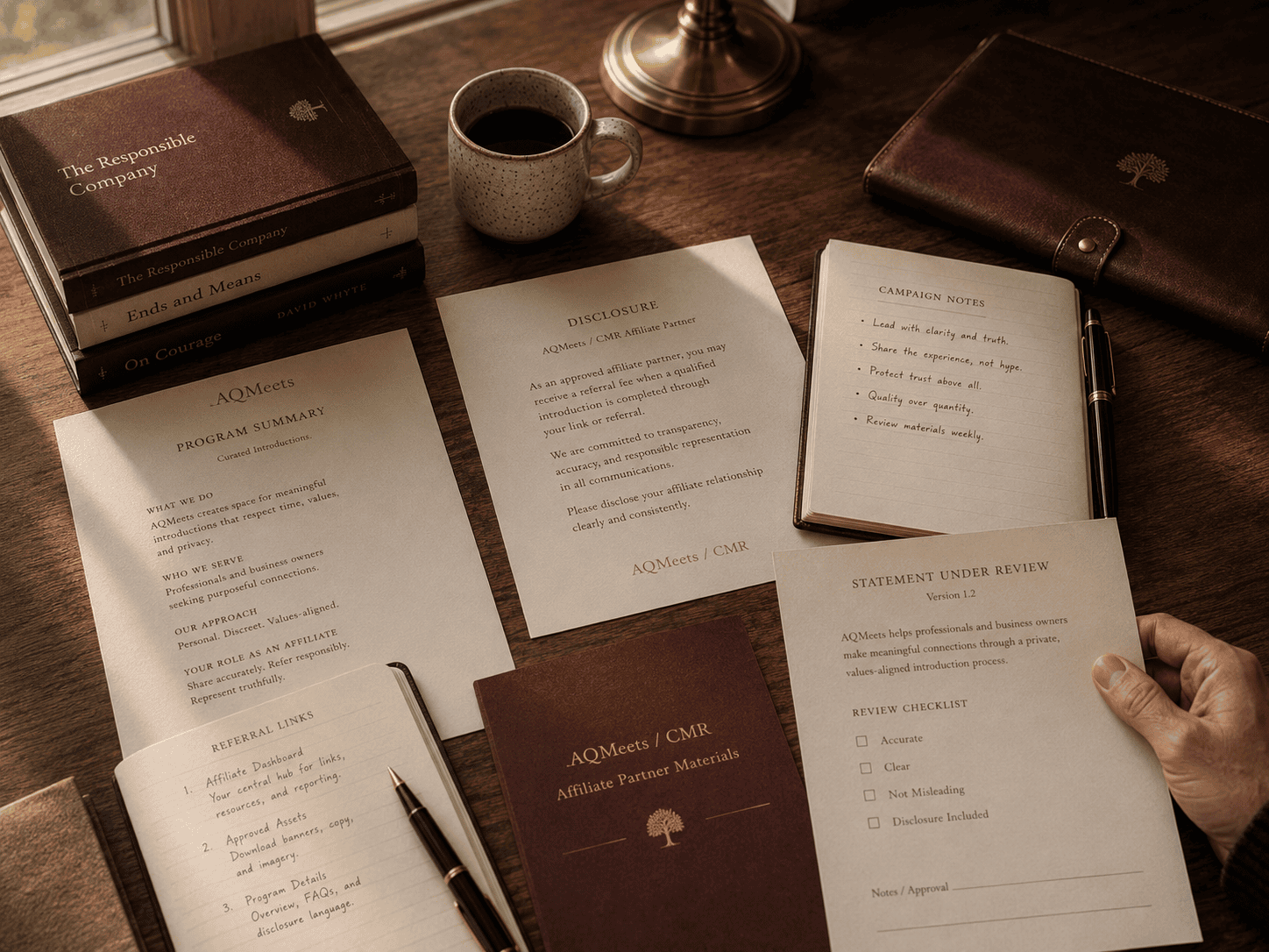 Approved Affiliate materials arranged clearly for responsible use.